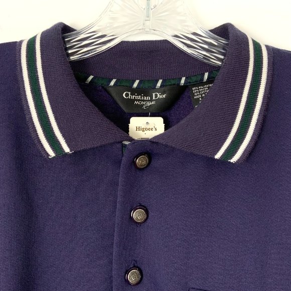 Vintage 90s Christian Dior Monsieur Quarter Button Navy Sporty Sweatshirt Sz L - Picture 6 of 16